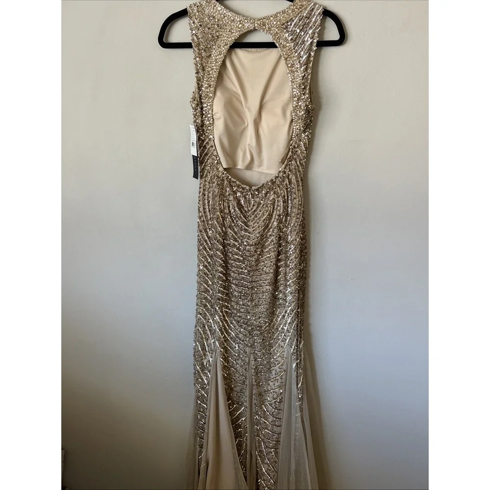 Aidan Mattox Womens Gold Sequined Gown with Godets Dress Size 4  Formal. NWT